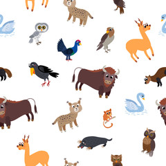 Naklejka premium Wild Europe animals seamless pattern in flat style