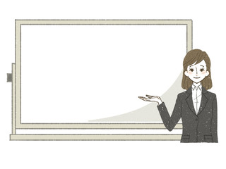 スーツ-女性-ホワイトボード-笑顔