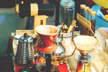 Coffee drip kettle for Hand drip coffee close up