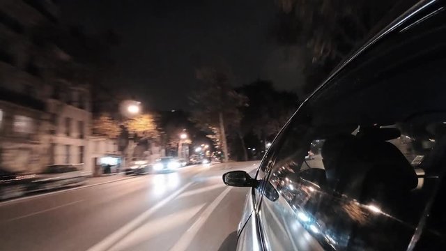 Hyperlapse Time Lapse Point Of View From A Car Driving On Paris City Centre Streets Architecture At Night Rush Hour