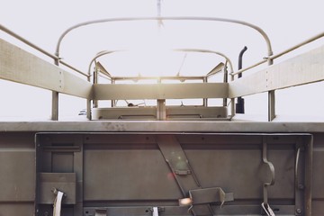 Rear-side view of a Old CLASSIC Vintage army car