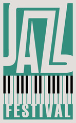 Vector banner or poster for a jazz festival with piano keys in retro style on the green background