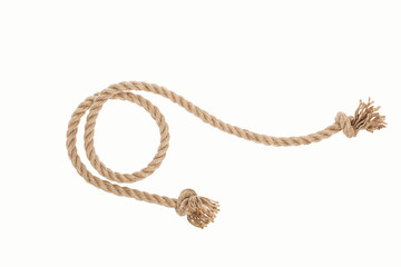 brown jute rope curl with knots isolated on white