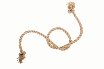 jute curled rope with sailor knot isolated on white