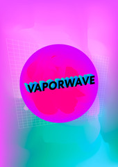 Poster with fluid holographic neon shape in retrowave, vaporwave nostalgic style. - 259352518