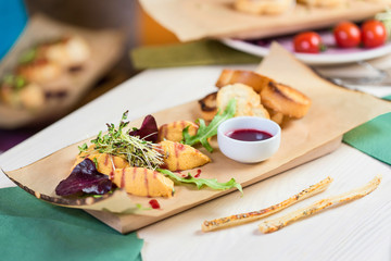 chicken pate with greens and berry jam