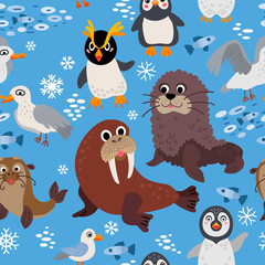 Wild South Pole animals pattern in flat style
