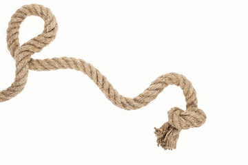 thick jute and brown rope with knot isolated on white - obrazy, fototapety, plakaty