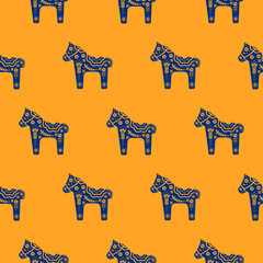 Horse silhouette seamless pattern with floral decorative texture blue and orange colored.