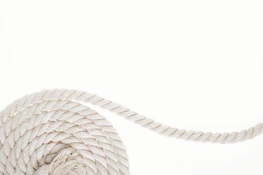 White, Long And Twisted Rope Isolated On White