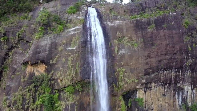 Aerial View drone 4k footage Of Diyaluma falls waterfall in  Sri Lanka.
