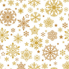 A Golden snowflakes seamless pattern. Vector Xmas