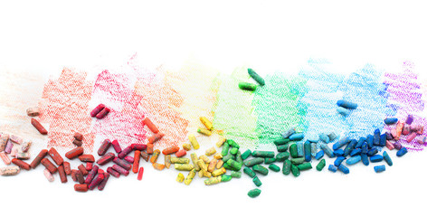 Fototapeta na wymiar Close up view colorful wax crayons on white