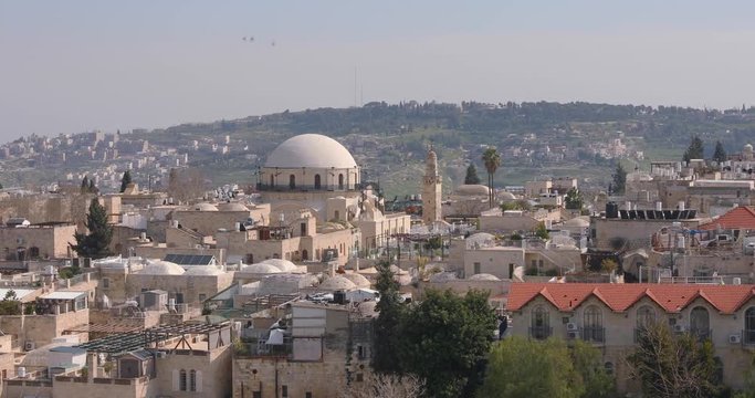 Slow zooming on dome of synagogue Hurva in old city of Jerusalem, Israel