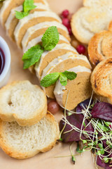 chicken pate with greens and berry jam