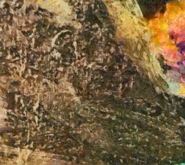 High quality detailed close up texture. Macro background in oil. Dry strokes of brush. Amazing beauty backdrop. Perfect pattern in vintage painting style.