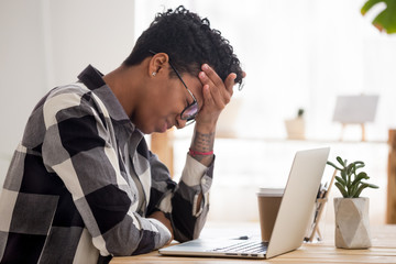 Black woman feels unwell have problems in work