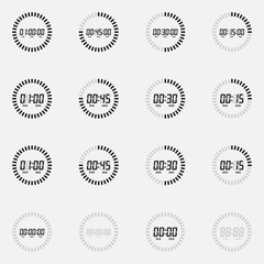 Set of digital stopwatch black and white vector icon.