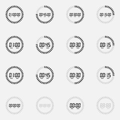 Set of digital stopwatch black and white vector icon.