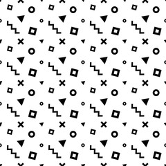 Naklejka premium Seamless memphis pattern with black geometric shapes
