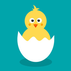 Cute yellow cartoon chicken for Easter design