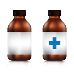 Obraz premium Brown medicine bottle with screw cap on a white background.