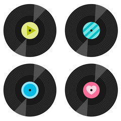 Set of vinyl record icons isolated on white