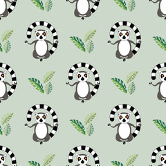 Animal print. meditating lemur vector seamless pattern © Aleksandra Chebyshev
