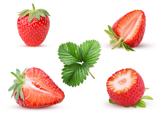 Set strawberry whole, cut in half, three quarters with leaf
