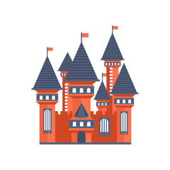 Obraz na płótnie Canvas Fairytale medieval castle with flags vector Illustration on a white background