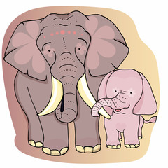Animals of the wild.Indian elephant with baby elephant.