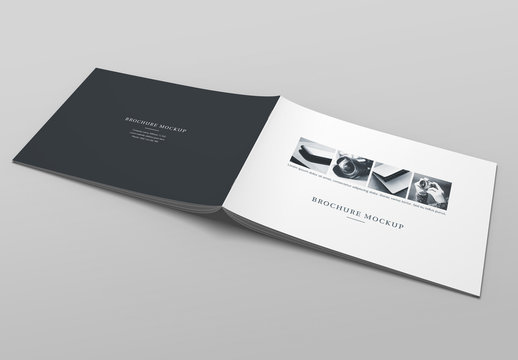 Open Stapled Horizontal Brochure Catalog Covers Mockup