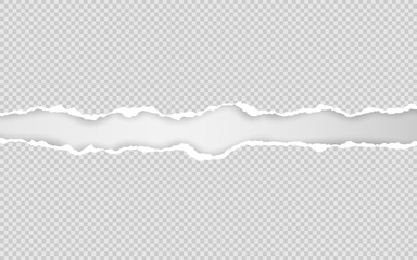 Horizontal torn paper edge. Ripped squared horizontal white paper strips. Vector illustration - obrazy, fototapety, plakaty