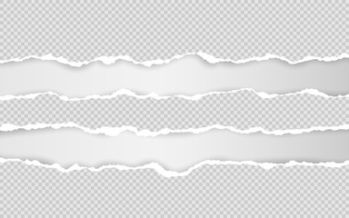 Horizontal torn paper edge. Ripped squared horizontal white paper strips. Vector illustration