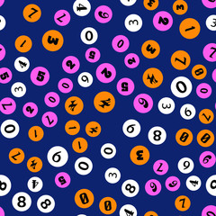 Numbers and circles, education, school concept. Seamless vector EPS 10 pattern. Flat style
