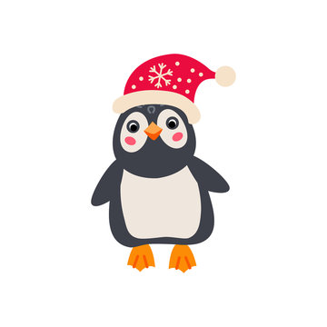 Christmas penguin simple single flat icon. Vector