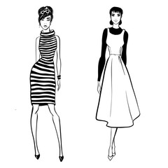 Beautiful woman in retro style . vintage dress sixties years.