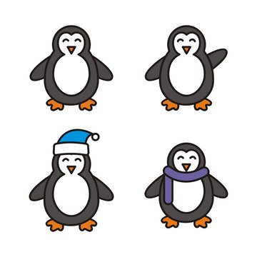 Set of penguin vector isolated on white 