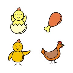 Set of cute chicken vector illustration. Chicken icon 