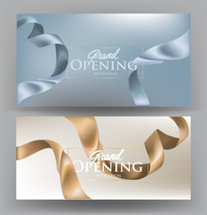 Grand opening banners with curly ribbons. Vector illustration