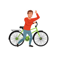 Fototapeta premium Cyclist rider man with bike, active lifestyle concept vector Illustrations on a white background