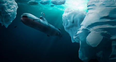 Fotobehang Submarine dives under the ice © Sven Bachstroem