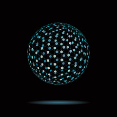 Abstract levitating transparent tesseract sphere on black background vector illustration