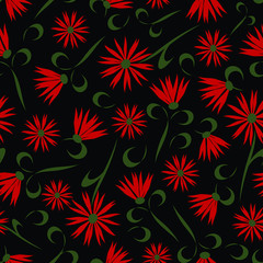 Fototapeta na wymiar Seamless floral pattern. Cute retro texture. Flowers and leafs for design fabric, paper, wrapping.