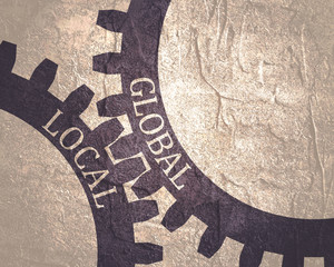 Global and local text on the Mechanism of Gears. Communication Concept in Industrial Design. Modern brochure design template.