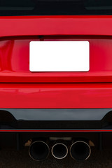 Blank White License Plate On Red Car Vertical