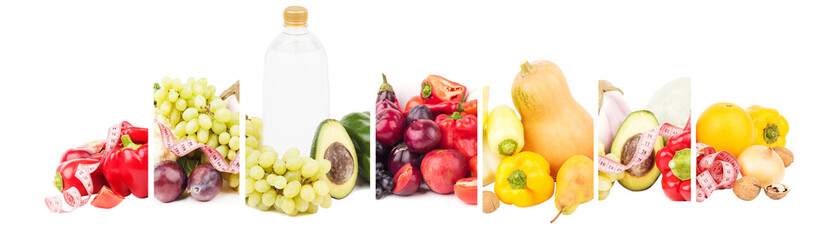 Collage made from fruits and vegetables, isolated
