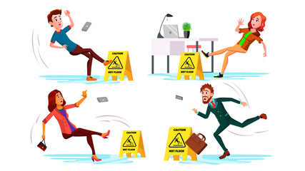 Slippery Concept Vector. Wet Slippery Floor. Slip People Fall On. Illustration
