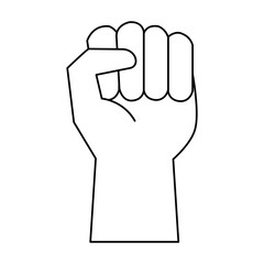 black hand clenched symbol in black and white
