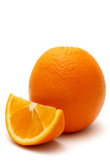 orange and orange slice on white background